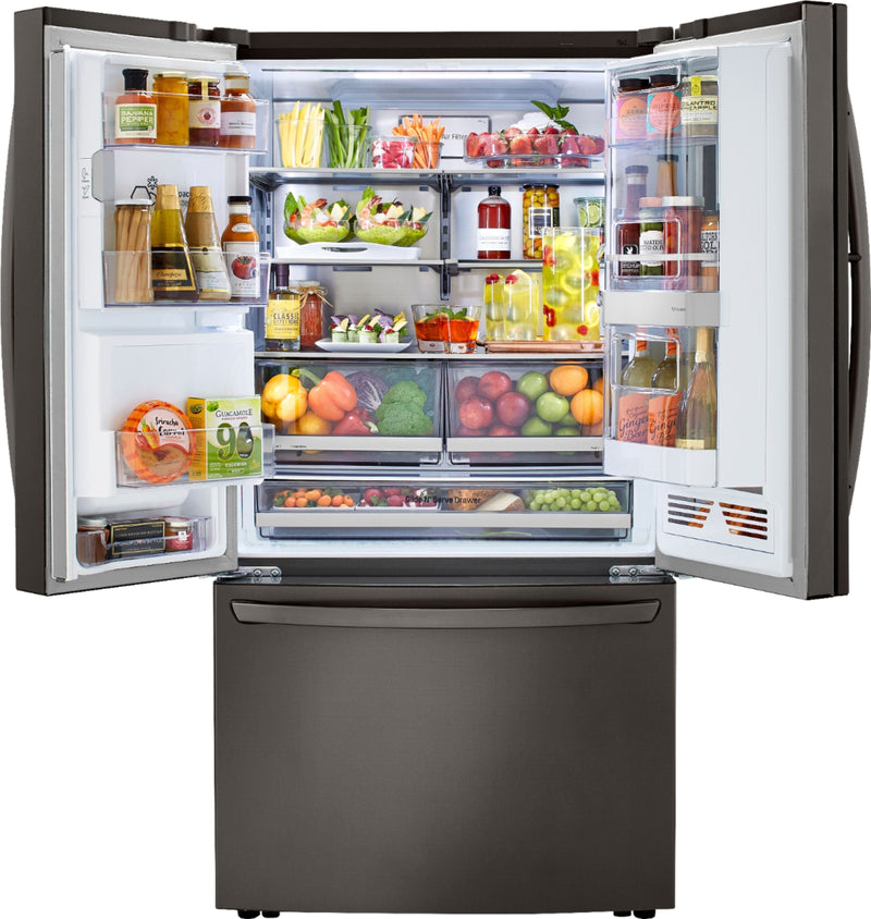 LG - 29.7 Cu. Ft. French Door-in-Door Smart Refrigerator with Craft Ice and InstaView - Black stainless steel