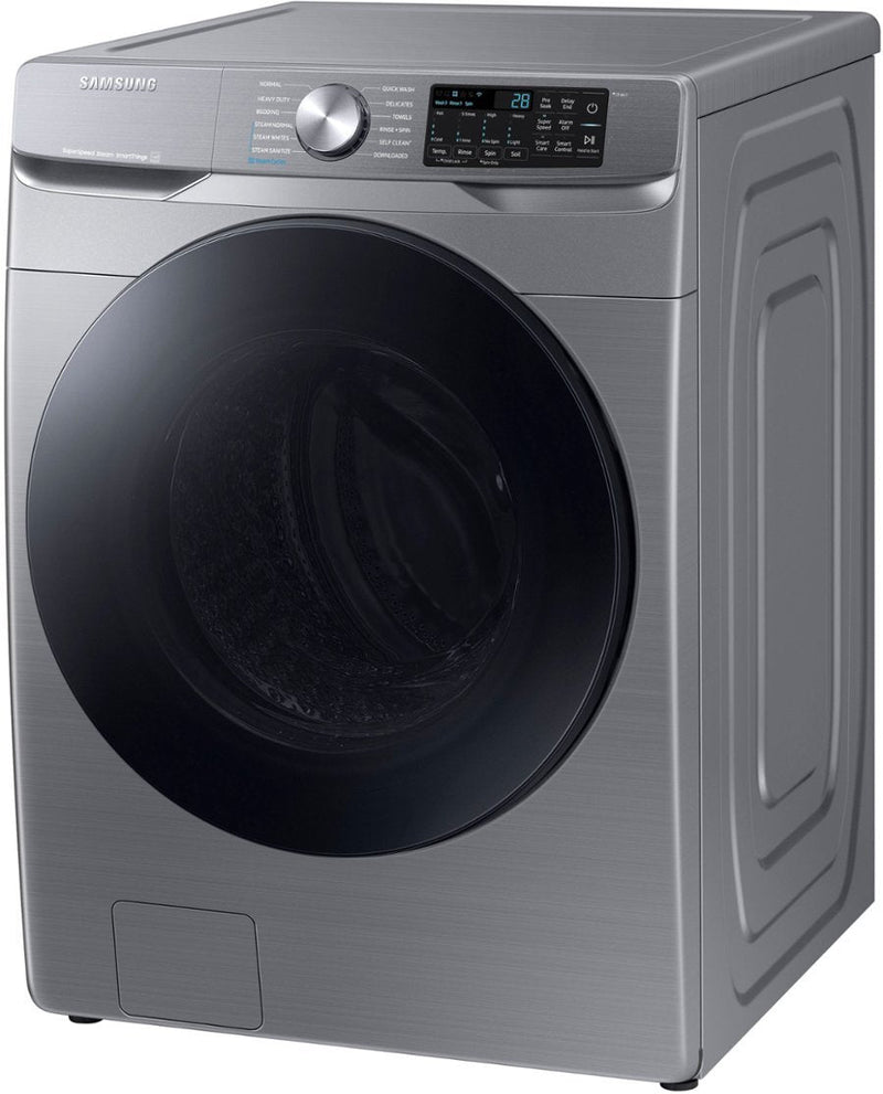 Samsung 4.5 cu. ft. Stackable Front Load Washer in Silver with Spin Speed Option, Water Heater, and Wi-Fi Connectivity