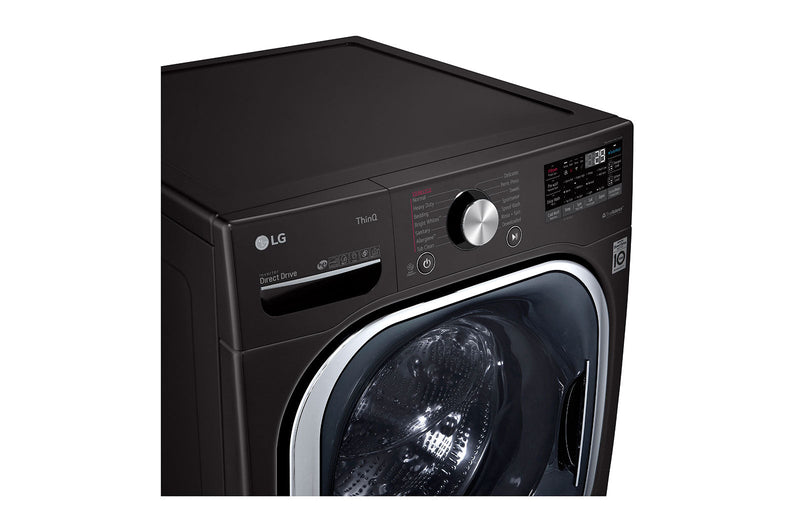 LG - 5.0 Cu. Ft. High-Efficiency Stackable Smart Front Load Washer with Steam and Built-In Intelligence - Black steel